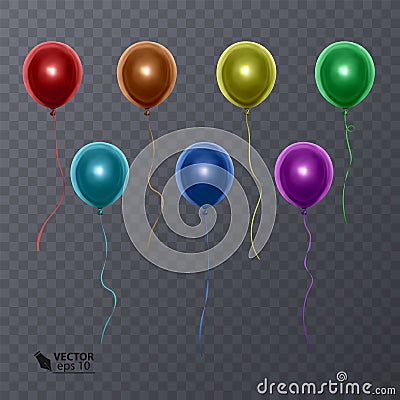 3d Realistic Colorful Balloons on transparent background. Holiday illustration of flying glossy balloons. Vector Vector Illustration