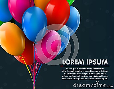 3d Realistic Colorful Bunch of Birthday Balloons Flying for Party and Celebrations Vector Illustration