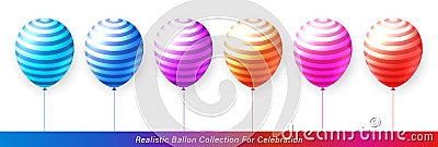 3D realistic elegant vibrant vivid striped pattern colorful ballon collection for celebration design Vector Illustration