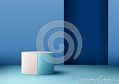 3D realistic empty blue and pink podium stand on blue background and natural lighting modern style Vector Illustration