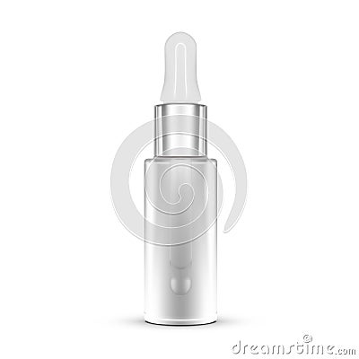 3D Realistic Empty Clear Dropper Bottle On White Background. Natural Aroma Oil Vector Illustration