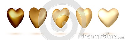 3d realistic gradient golden balloons in heart shape Vector Illustration