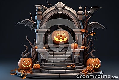 3D Realistic Halloween Podium with Pumpkin Stock Photo