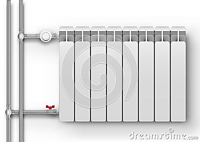 3D Realistic Heating Radiator On White Wall Vector Illustration