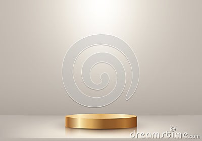 3D realistic luxury style empty golden podium stand with lighting on minimal wall scene beige studio room background Vector Illustration