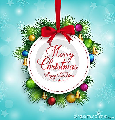 3D Realistic Merry Christmas Greetings Title Hanging Vector Illustration