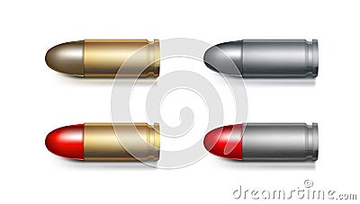 3D Realistic 9mm Bullet On White Background Vector Illustration