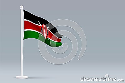 3d realistic national Kenya flag isolated on gray background Vector Illustration