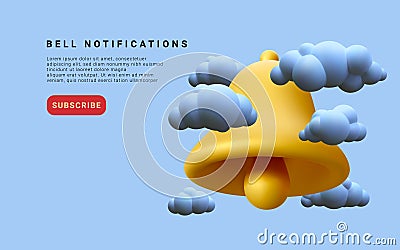 3d realistic notification bell whith clouds. Vector illustration Vector Illustration