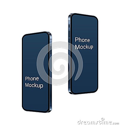 3d Realistic phone mockup, flying up blue mobile device scene with empty screen. Frame less modern smartphones set for Cartoon Illustration