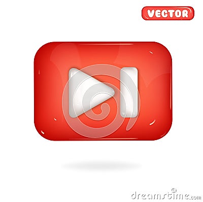 3d Realistic Play button vector illustration. Stop button, scroll button, white symbol on red background Vector Illustration