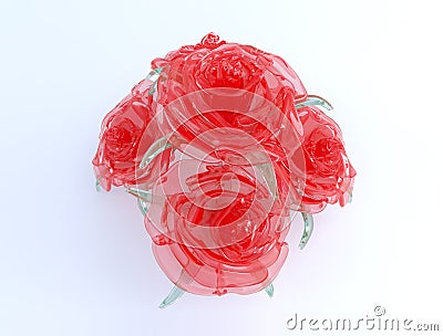 3D realistic red crystal roses Stock Photo