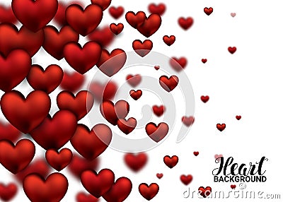 3D Realistic Red Hearts Background with Sweet Happy Valentines Day. Vector Illustration. Vector Illustration