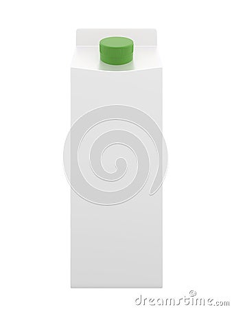 Carton white box with green lid. Milk, juice or cream. With shadow. Isolated on white background with clipping path. Stock Photo