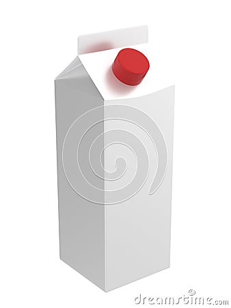 Carton white box with Red lid. Milk, juice or cream. With shadow. Isolated on white background with clipping path. Stock Photo