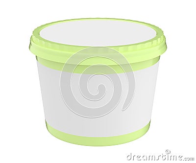 White Food Plastic Tub Container For Dessert, Yogurt, Ice Cream, Sour Sream Or Snack. Ready For Your Design. Green lid. Stock Photo