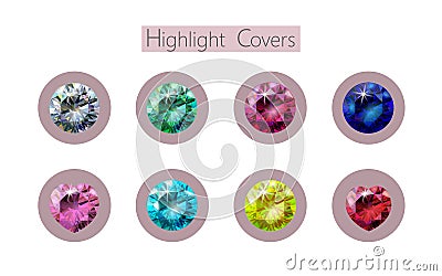 3D realistic romantic emerald sapphire diamond gem social media cover. Highlights stories template. Valentine love date Vector Illustration