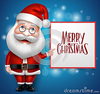 3D Realistic Santa Claus Cartoon Character Showing Merry Christmas Vector Illustration