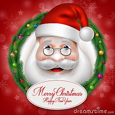 3D Realistic Santa Claus Head Character Inside Christmas Vector Illustration