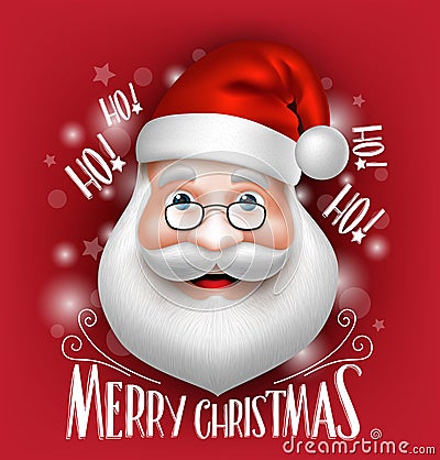 3D Realistic Santa Claus Head Greeting Merry Christmas Vector Illustration