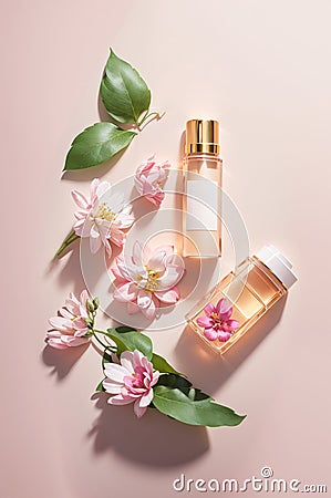 3D realistic skincare lotion bottle cream packaging product., AI Generated. Stock Photo