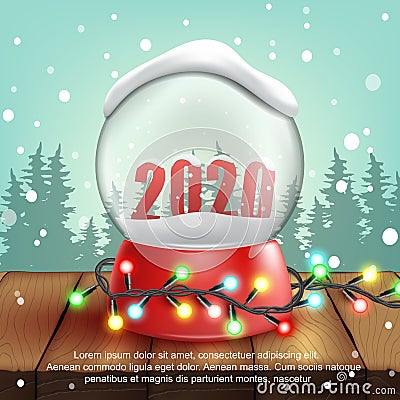 3d realistic Snow Ball with text 2020. Vector Vector Illustration