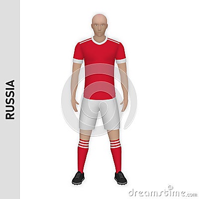 3D realistic soccer player mockup. Russia Football Team Kit temp Vector Illustration