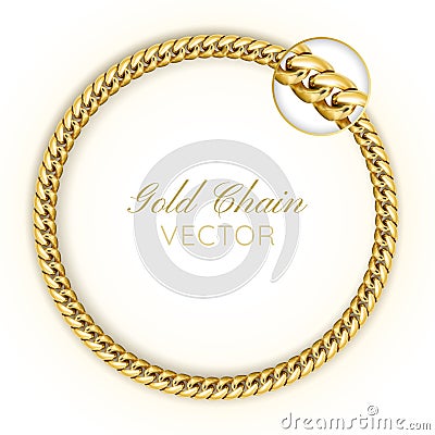 3D Realistic vector gold chain. Gold Chain round wreaths for use as a decorative element. Luxury background. Vector Illustration