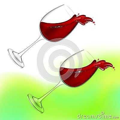 3d realistic vector illustration. Transparent isolated wineglass with red wine. Red wine pouring out of a glass splash Vector Illustration