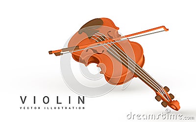 3d realistic violin for music concept design in plastic cartoon style. Vector illustration Vector Illustration