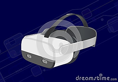 3D Realistic virtual reality headset on blue background Vector Illustration