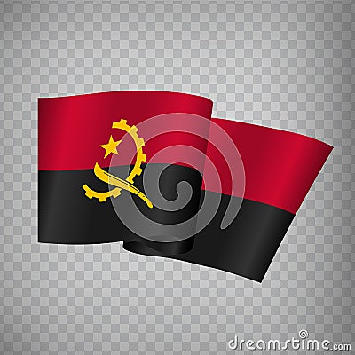 3D Realistic waving Flag Republic of Angola on transparent background. National Flag of Angola for your web site design, app, UI Vector Illustration