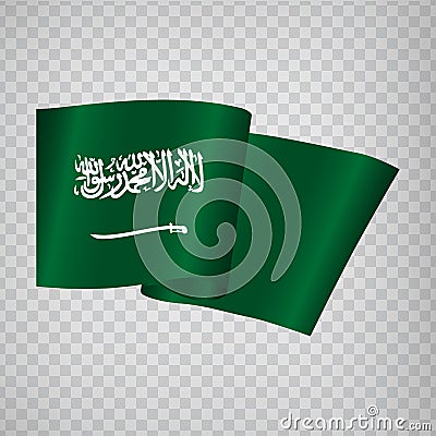 3D Realistic waving Flag of Saudi Arabia on transparent background. National Flag Kingdom of Saudi Arabia for your web site desi Vector Illustration