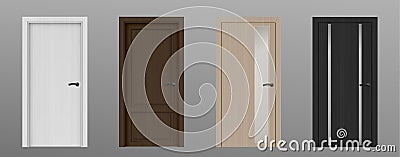 3d realistic wood front door inside modern house Vector Illustration