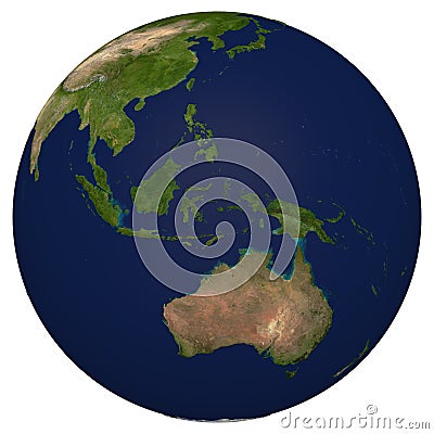 3D Realistic World Globe Australia and East Asian Countries Illustration White Background Stock Photo