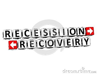 3D Recession Recovery Button Click Here Block Text Stock Photo