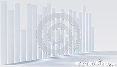 3d rectangles of different heights on a white background. Simulation of statistics graphs. Stock Photo