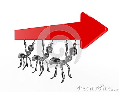 3d red arrow with ants.concept Stock Photo