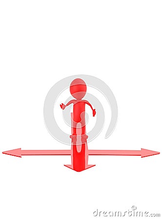 3d red character confused of decising which path to go Stock Photo