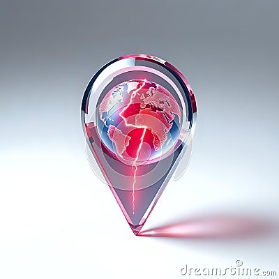 3D Red Crystal Map Pin Pointer Isolated on White Background. AI Generated Image. Stock Photo