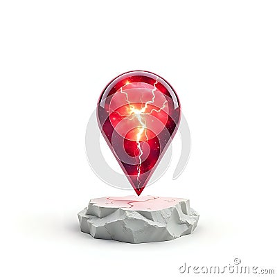 3D Red Crystal Map Pin Pointer Isolated on White Background. AI Generated Image. Stock Photo