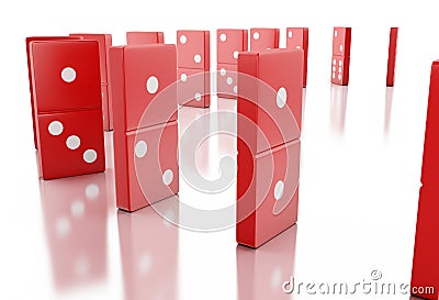 3d Red domino tiles falling in a row Cartoon Illustration