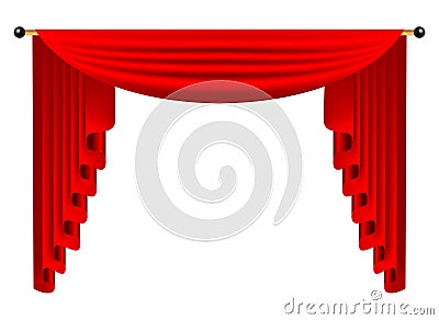 3d red luxury silk curtain, realistic interior decoration velvet Vector Illustration