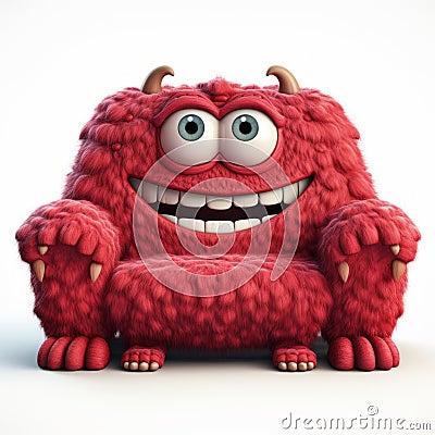 3d Red Monster Chair: A Joyful And Optimistic Cartoon Mis-en-scene Stock Photo