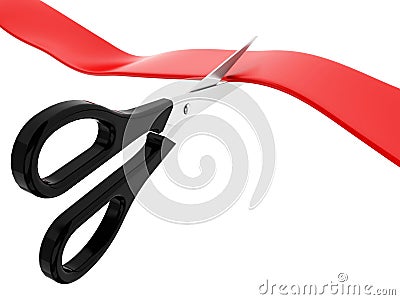 3d Red ribbon cutting ceremony Cartoon Illustration