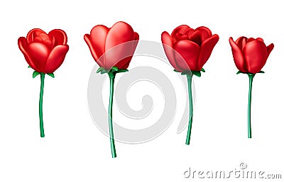 3d Red Rose Flower.3d illustration.,Red rose flower plastic 3d bouquet symbolism love romantic icon Cartoon Illustration