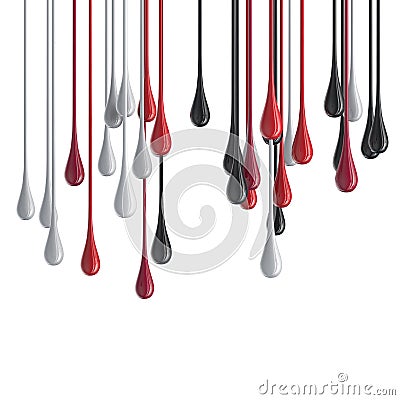 3D red, white and black glossy paint drop blobs Stock Photo