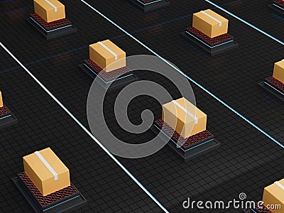 3d redner of automative sorting and delivery packages in darkstores. Modern shipping industry. AI dispatch post office Stock Photo