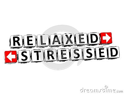 3D Relaxed Stressed Button Click Here Block Text Stock Photo