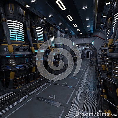 3D-illustration of a large corridor in a science fiction starship Stock Photo